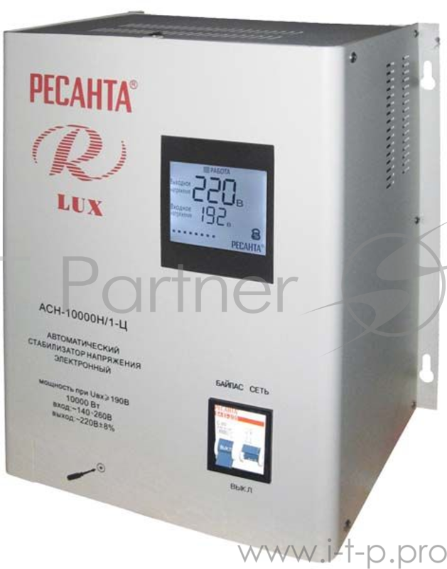 Ресанта Стабилизаторы напряжения Ресанта АСН-10 000 Н/1-Ц 63/6/18 Стабилизатор Lux {220В±8%, Габ. 305х190х360, Вес 18,5кг}