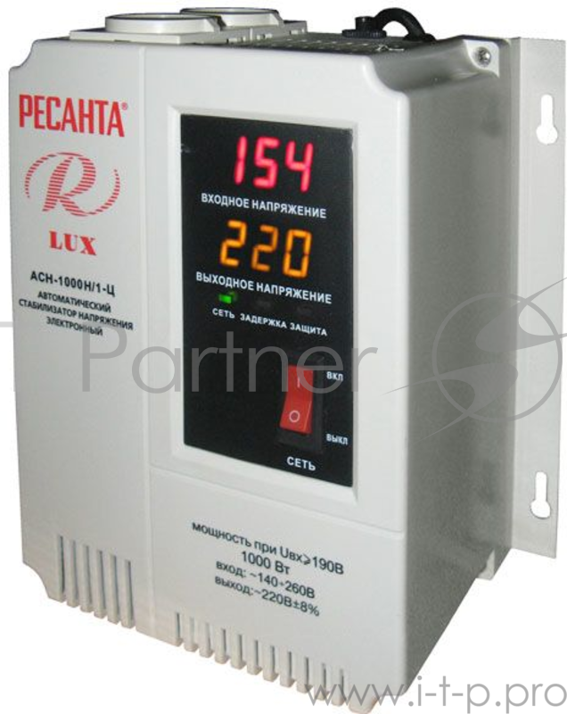 Ресанта Стабилизаторы напряжения Ресанта АСН-1 000 Н/1-Ц 63/6/14 Стабилизатор Lux {220В±8%, Габариты 206х133х230, Вес 4кг} 4606059015505