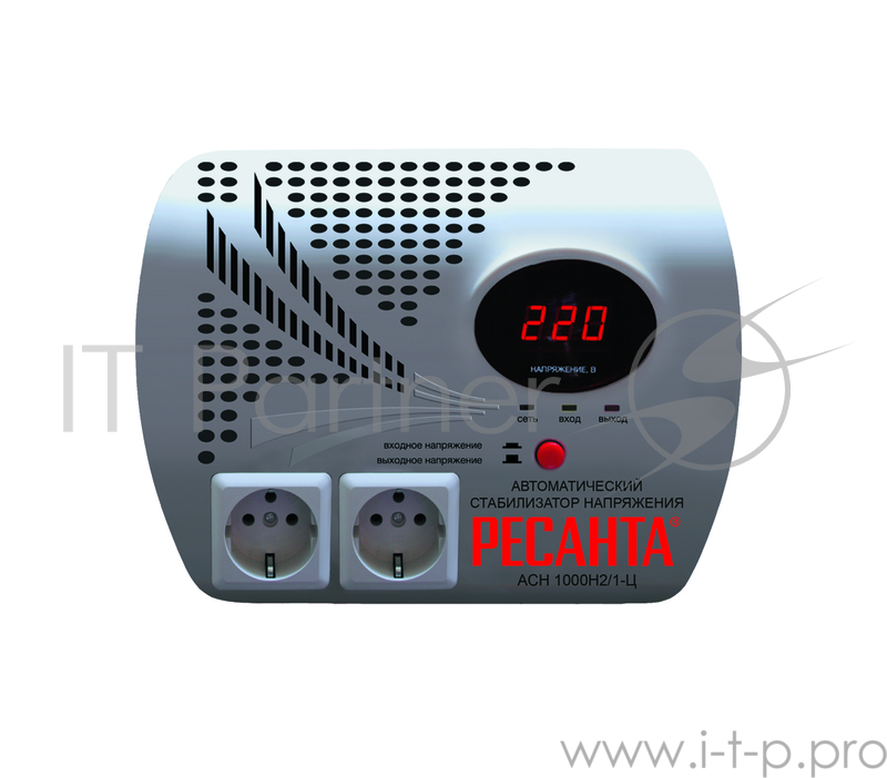 Ресанта Стабилизаторы напряжения Ресанта АСН-1 000 Н2/1-Ц 63/6/13 Стабилизатор {2 роз, 220В±8%, Габариты 260х200х110, Вес 3,7кг}