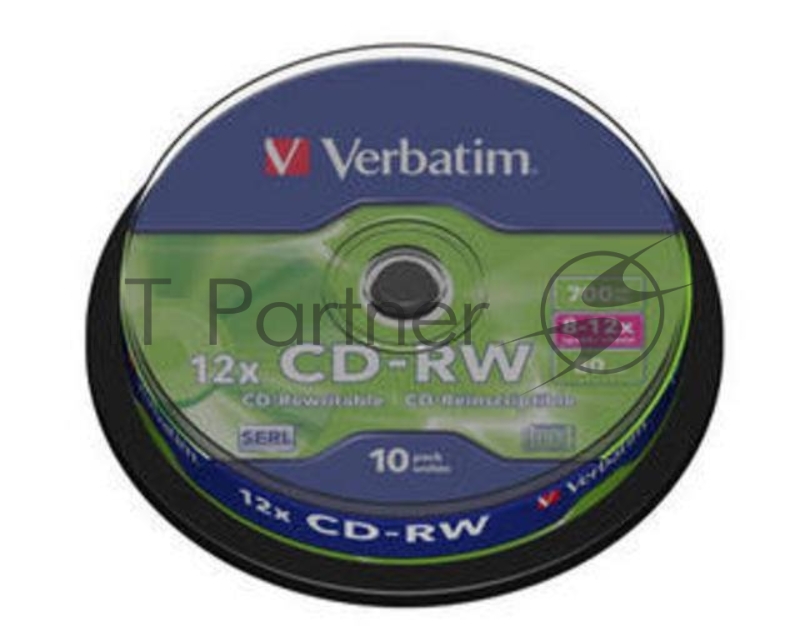 Диск CD-RW 700МБ 8x-12x Verbatim 43480, пласт.коробка, на шпинделе (10шт./уп.)