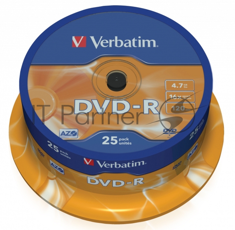 Диск DVD-R 4.7ГБ 16x Verbatim 43522, пласт.коробка, на шпинделе (25шт./уп.)