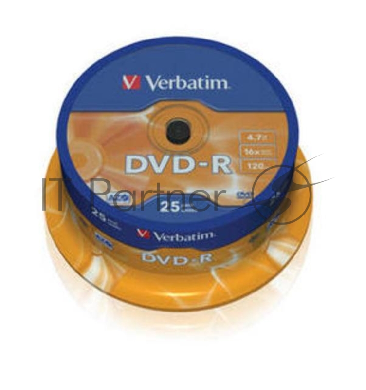 Диск DVD-R 4.7ГБ 16x Verbatim 43522, пласт.коробка, на шпинделе (25шт./уп.)