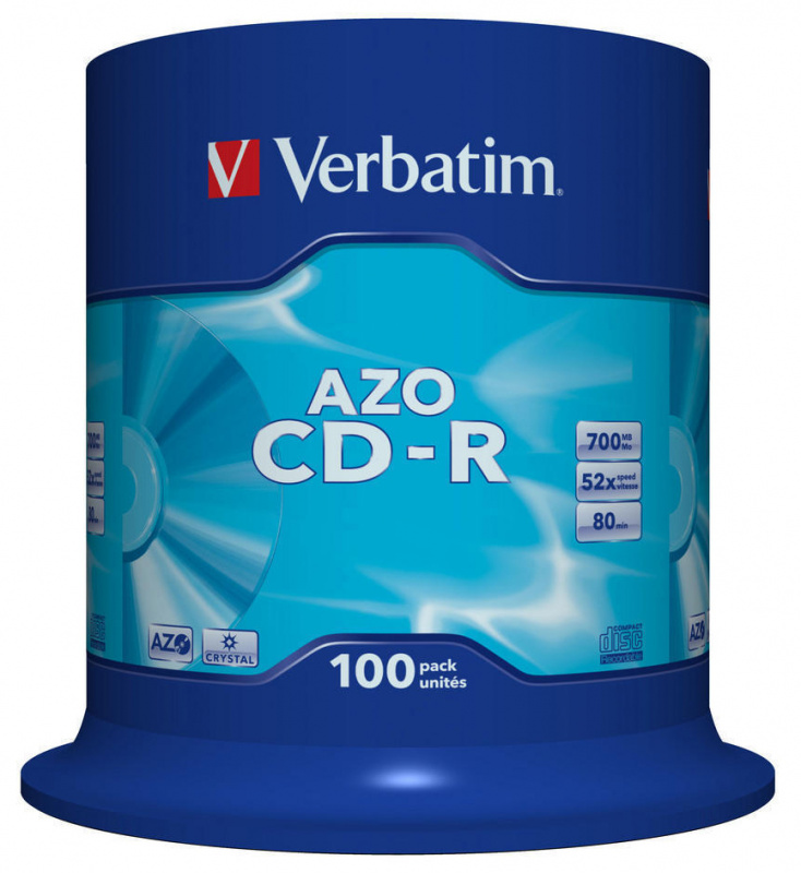 Диск CD-R 700МБ 52x Verbatim 43430, пласт.коробка, на шпинделе (100шт./уп.)