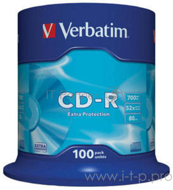 Диск CD-R 700МБ 52x Verbatim 43411, пласт.коробка, на шпинделе (100шт./уп.)