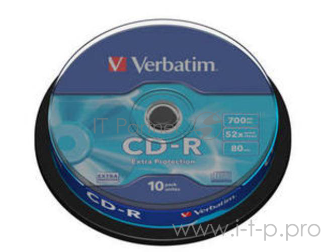 Диск CD-R 700МБ 52x Verbatim 43437, пласт.коробка, на шпинделе (10шт./уп.)