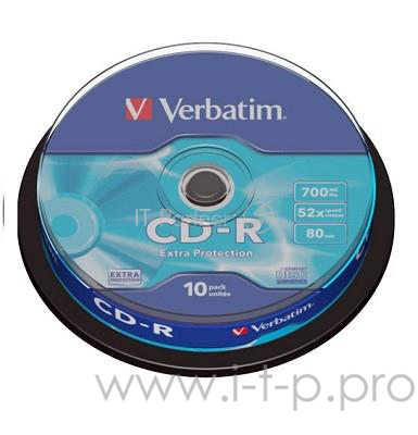 Диск CD-R 700МБ 52x Verbatim 43437, пласт.коробка, на шпинделе (10шт./уп.)