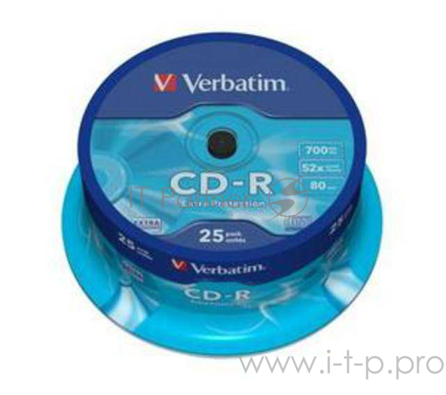 Диск CD-R 700МБ 52x Verbatim 43432, пласт.коробка, на шпинделе (25шт./уп.)