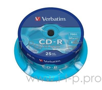 Диск CD-R 700МБ 52x Verbatim 43432, пласт.коробка, на шпинделе (25шт./уп.)