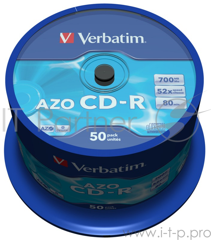 Диск CD-R 700МБ 52x Verbatim 43343, пласт.коробка, на шпинделе (50шт./уп.)