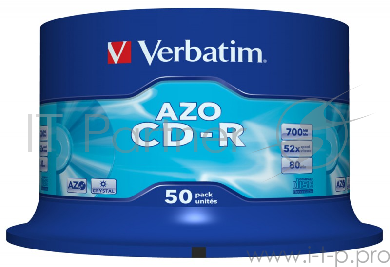 Диск CD-R 700МБ 52x Verbatim 43343, пласт.коробка, на шпинделе (50шт./уп.)