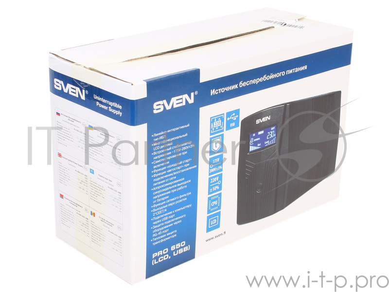 ИБП SVEN Источник бесперебойного питания Pro 650 (LCD, USB) SV-013844