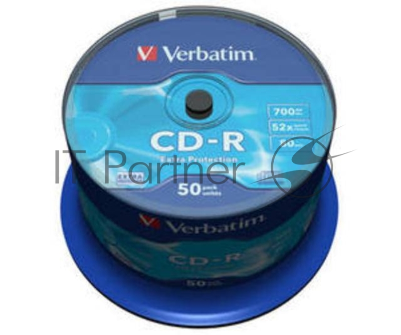Диск CD-R 700МБ 52x Verbatim 43351, пласт.коробка, на шпинделе (50шт./уп.)