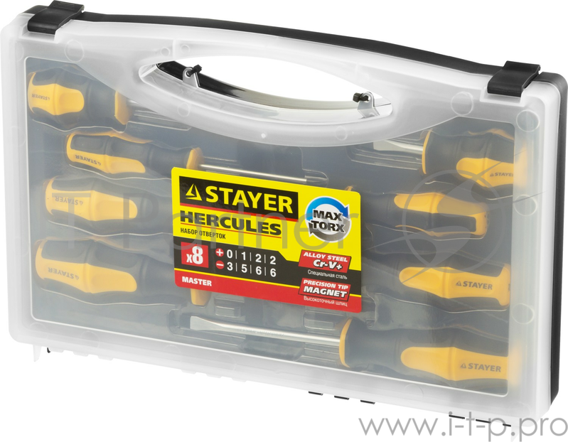 Ручной инструмент Набор STAYER MASTER HERCULES: Отвертки , Cr-V, эргономичная двухкомпонентная рукоятка, 8шт 25055-H8_z02