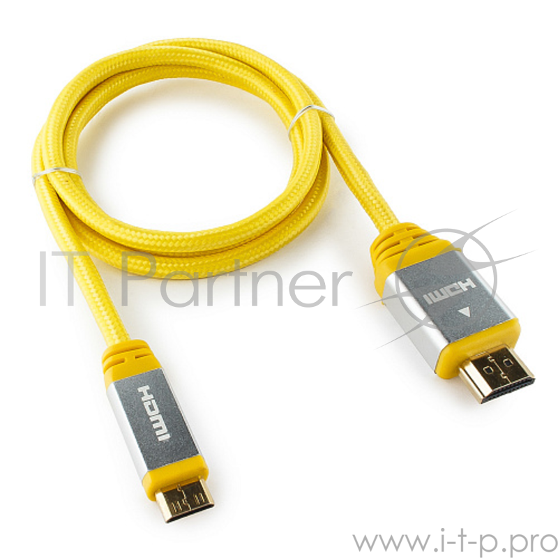 Кабель Konoos Кабель HDMI- miniHDMI KCP-HDMICny, 1м, v1.4, 19M/19M, алюмин. корпус, нейлоновая оплетка, желтый, позол.разъемы, коробка