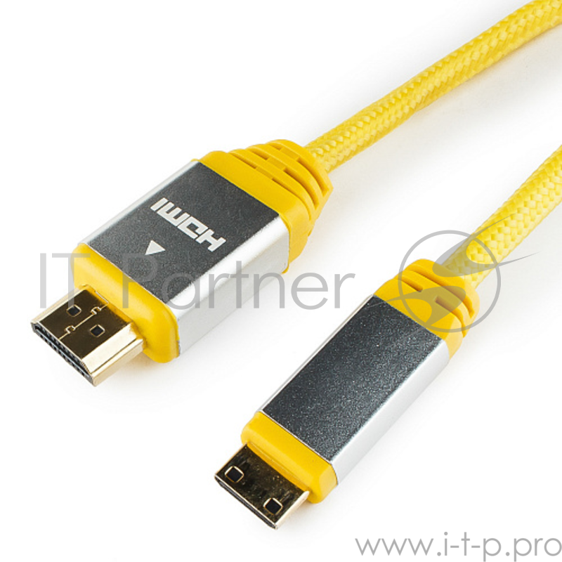 Кабель Konoos Кабель HDMI- miniHDMI KCP-HDMICny, 1м, v1.4, 19M/19M, алюмин. корпус, нейлоновая оплетка, желтый, позол.разъемы, коробка