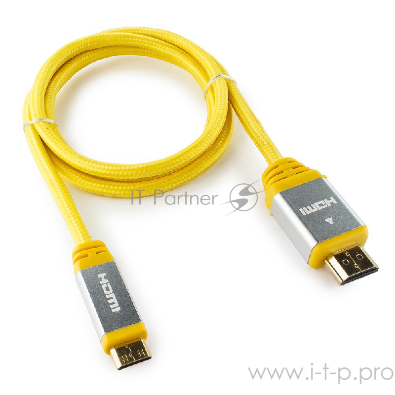 Кабель Konoos Кабель HDMI- miniHDMI KCP-HDMICny, 1м, v1.4, 19M/19M, алюмин. корпус, нейлоновая оплетка, желтый, позол.разъемы, коробка