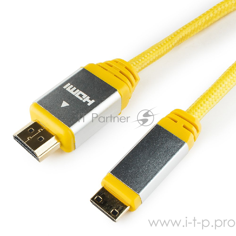 Кабель Konoos Кабель HDMI- miniHDMI KCP-HDMICny, 1м, v1.4, 19M/19M, алюмин. корпус, нейлоновая оплетка, желтый, позол.разъемы, коробка