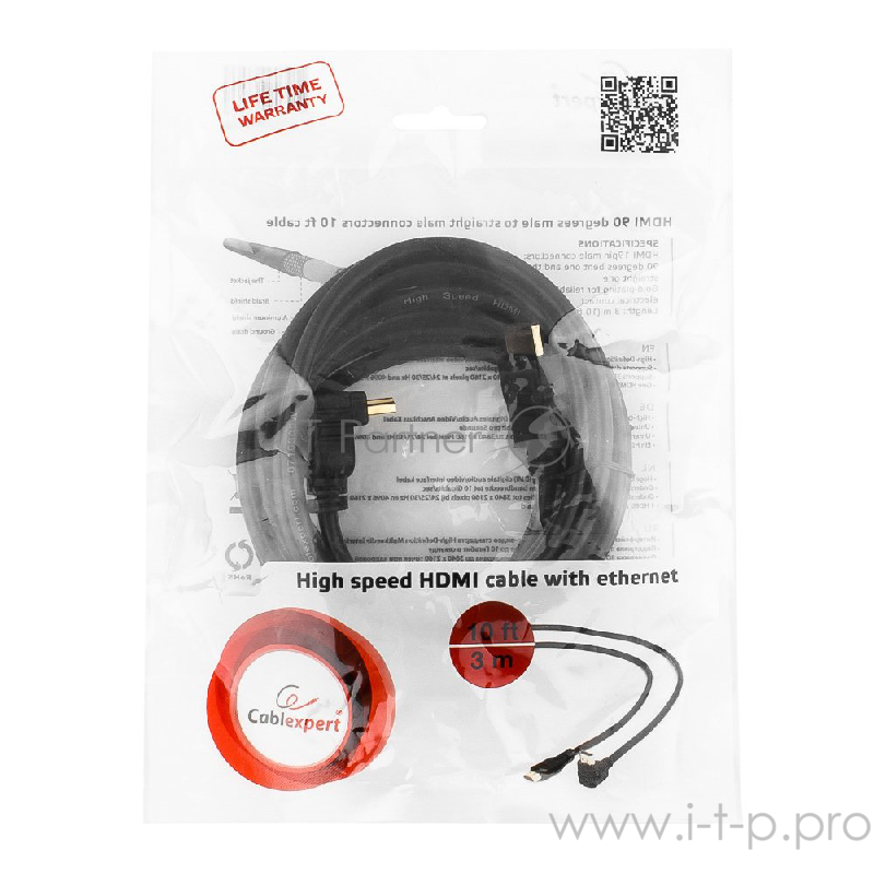 Кабель Кабель HDMI Gembird, 3.0м, v1.4, 19M/19M, угл. раз.,черный, позол.раз., экран, пакет CC-HDMI490-10