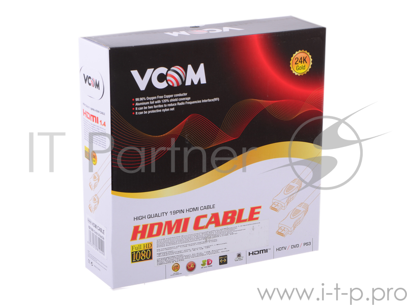 Кабель VCOM VHD6020D-30MB Кабель HDMI 19M/M ver:1.4+3D, 30m, позолоченные контакты, 2 фильтра 6937510810499