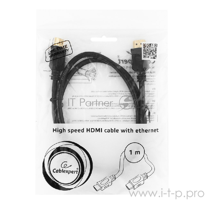Кабель Кабель HDMI Gembird/Cablexpert , 1м, v1.4, 19M/19M, серия Light, черный, позол.разъемы, экран (CC-HDMI4L-1M)