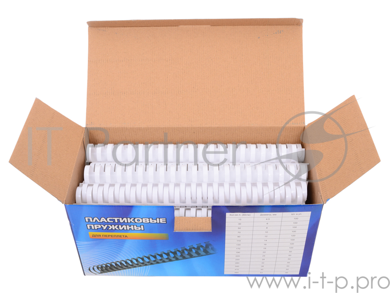 Пружины для переплета пластиковые Office Kit / ? 25 мм / 220 листов A4 / 50 шт в упаковке / белый.