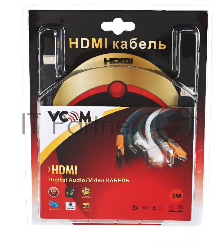 Кабель VCOM VHD6020D-5MB Кабель HDMI 19M/M ver:1.4+3D, 5m, позолоченные контакты, 2 фильтра Blister