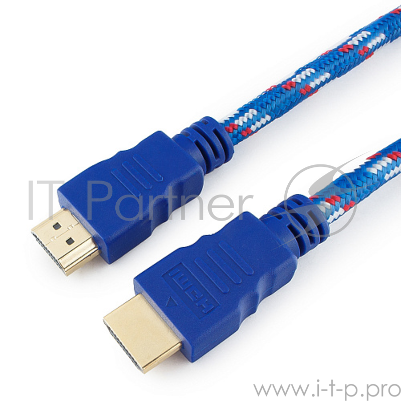 Кабель Konoos Кабель HDMI KC-HDMInbrw, 1м, v1.4, 19M/19M, нейлоновая оплетка, син.-крас.-белый, позол.разъемы, коробка