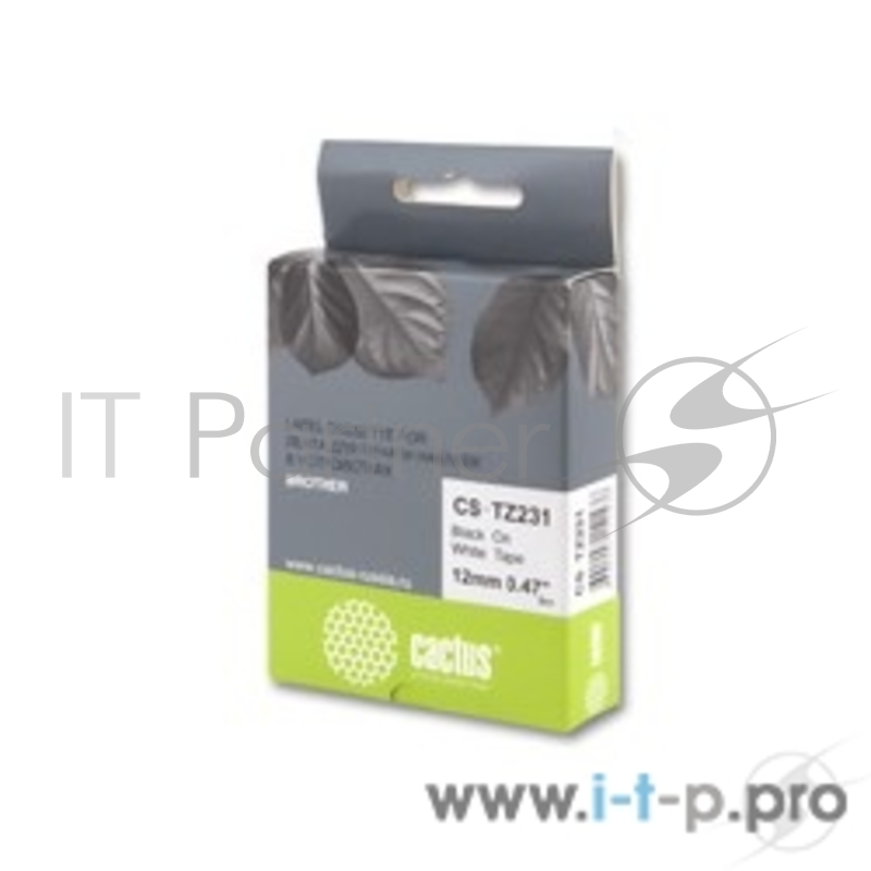 Лента Cactus CS-TZ231 для печати наклеек в устройствах Brother P-touch черный на белом 12мм х 8м