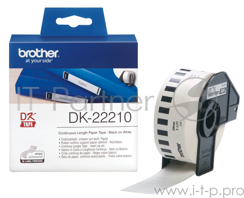Бумажная клеящаяся лента Brother DK22210 (белая, ширина 29 мм x 30.48 м)