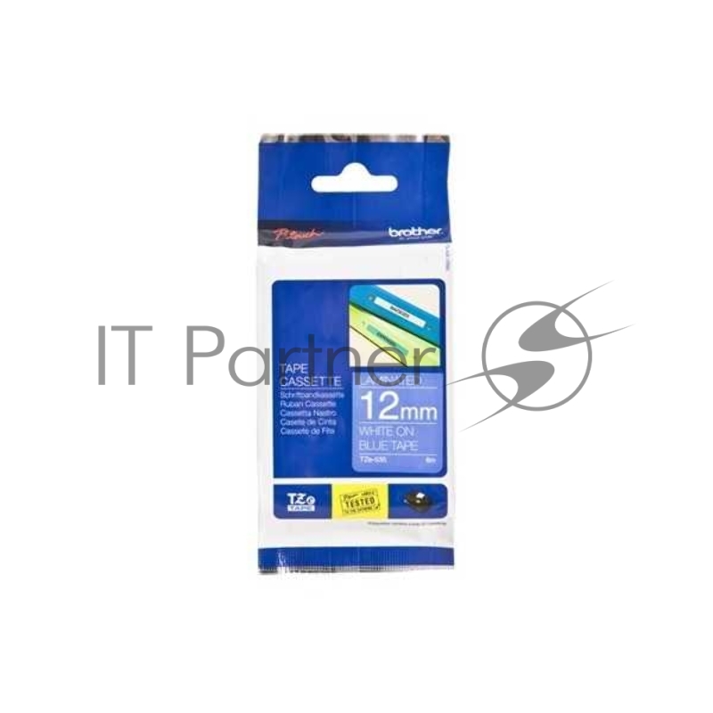 Лента TZE535 12мм белый на синем