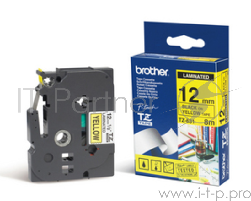Наклейка ламинированная Brother TZe-631 (12 мм черн/желт,TZ-631)
