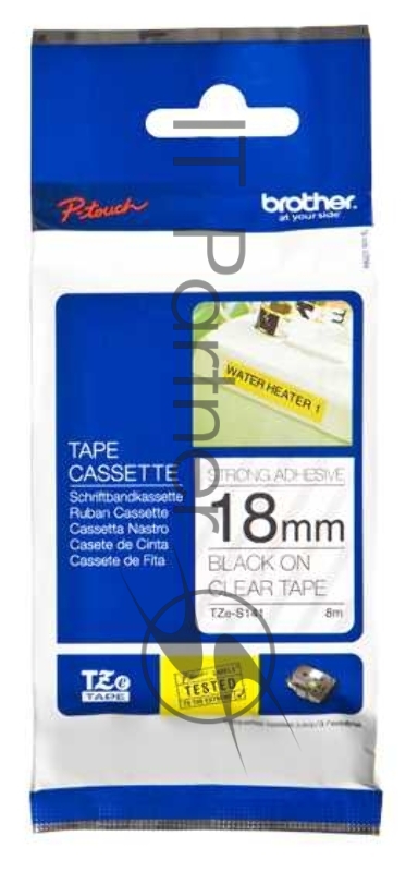 Наклейка ламинированная повышенной адгезии TZ-ES141 (18 мм черн/прозр)