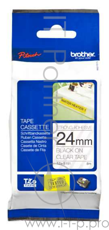 Наклейка ламинированная повышенной адгезии TZ-ES151 (24 мм черн/прозр)