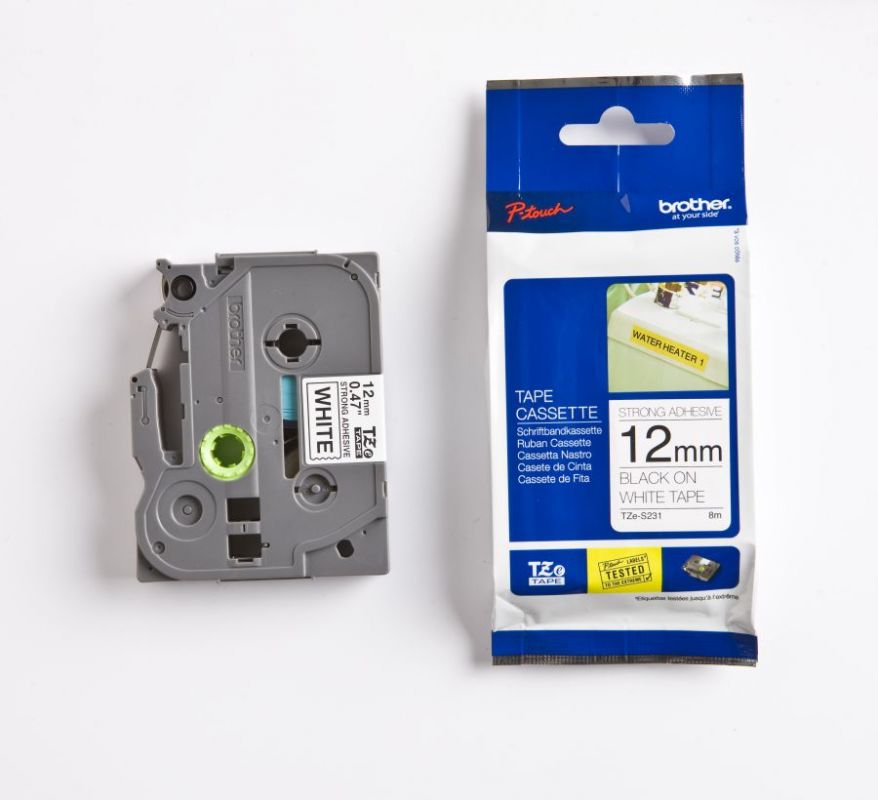 Наклейка ламинированная повышенной адгезии TZ-ES231 (12 мм черн/бел,TZ-S231)