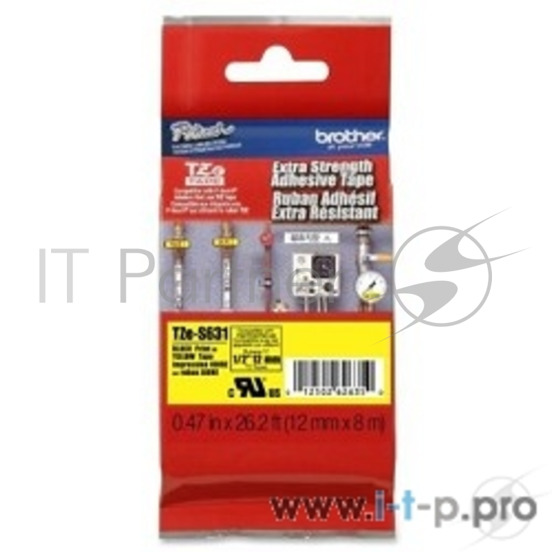 Наклейка ламинированная повышенной адгезии Brother TZe-S631 (12 мм черн/желт,TZ-S631)