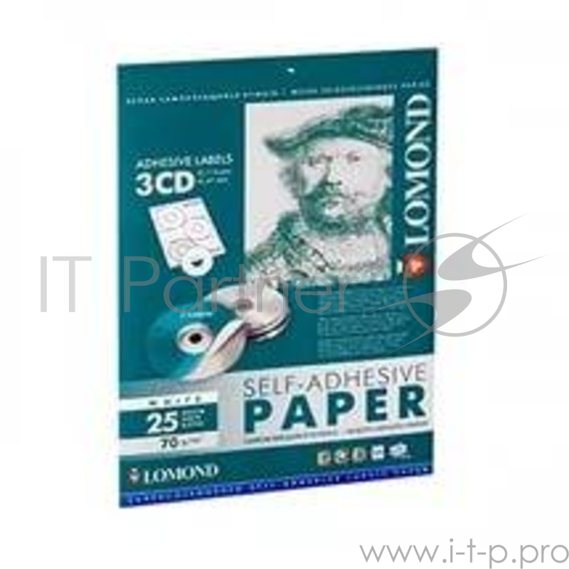 Самоклеящаяся бумага LOMOND универсальная для этикеток, A4, 3 шт для CD/DVD (D114 / D41мм), 70 г/м2, 25 листов