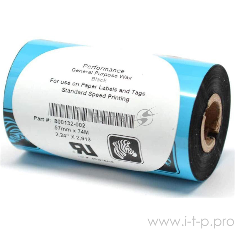 Термотрансферная лента (риббон) Wax Ribbon, 56mmx74m (2.2inx242ft), 5319, Performance, 12mm (0.5in) core
