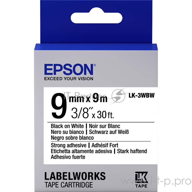 Лента Epson Tape LK3WBW Strng adh Blk/Wht 9/9
