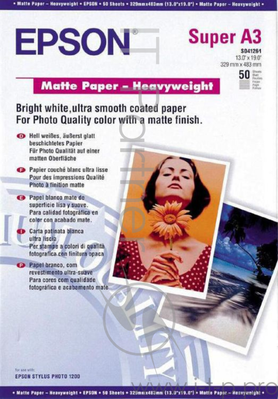 Фотобумага EPSON Матовая Плотная, 167г/м2, A3+(32,9X48,3)/50л.