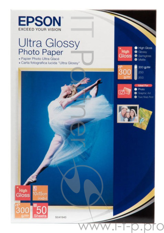 Бумага Epson C13S041943 10x15, 50л, 300г/м2 Высокоглянцевая