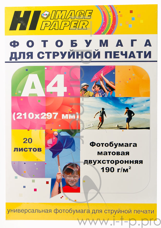 Фотобумага матовая двусторонняя (Hi-image paper) A4, 190 г/м, 20 л.