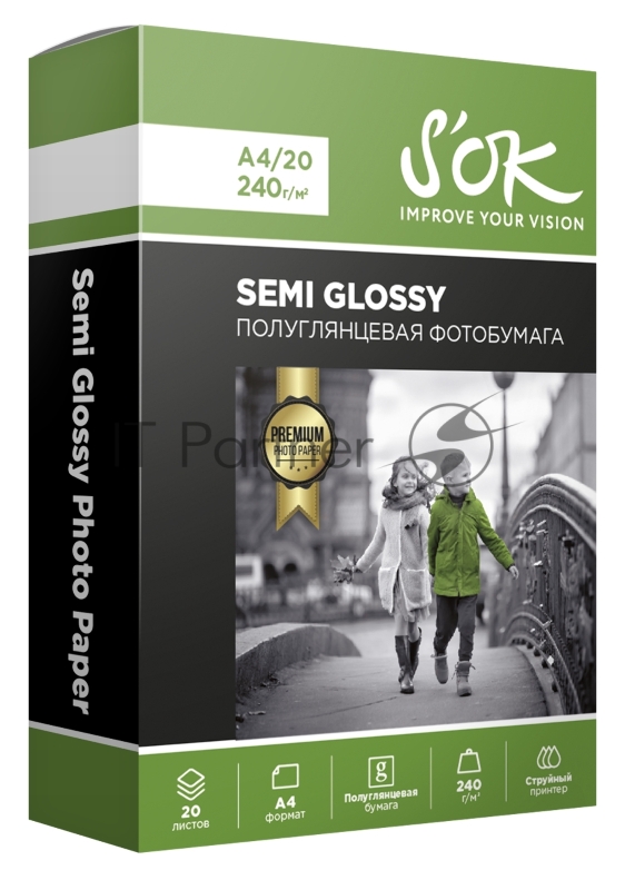 Фотобумага RC Semi Glossy Premium 240gsm A4*20 // Полуглянцевая Премиум 240г/м2 формат А4 20 листов RC