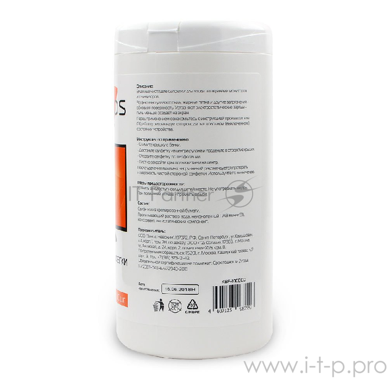 Салфетки для ЖК-экранов в банке KBF-100ECO , 100 шт.