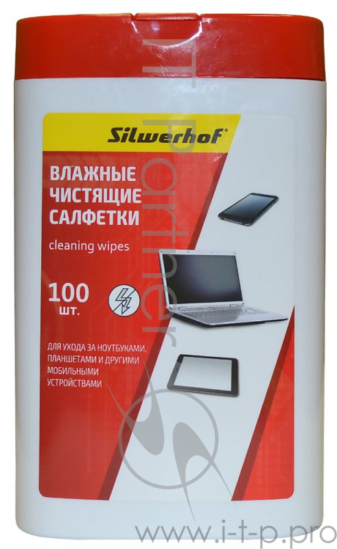 Чистящие салфетки влажные, для ноутбуков/планшетов, SILWERHOF NOTEBOOK CLEAN, 100шт., пластиковая кр
