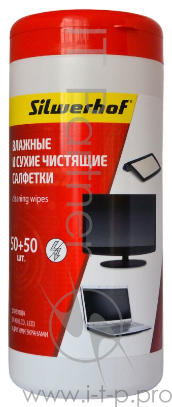 Чистящие салфетки влажные + сухие, для экранов мониторов/телевизоров всех типов, SILWERHOF SCREEN CL