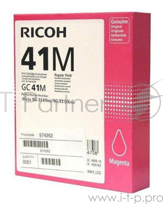 Картридж струйный Ricoh GC41M пурпурный для Aficio 3110DN/DNw/SFNw/7100DN/3100SNw (2200стр.) гелевый