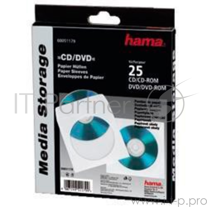 Конверт HAMA Конверты для CD/DVD, бумажные с прозрачным окошком, 25шт (белый) H51179
