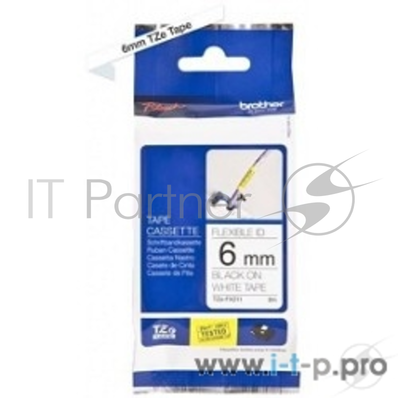 Лента для печати наклеек Brother гибкая идентификационная ламинированная TZe-FX211, шириной 6 мм, длиной 8 м, чёрный текст на белом фоне