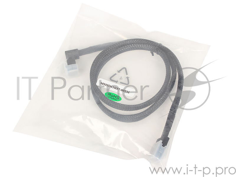 Кабель SAS SFF8643(угловой) - SFF8087(прямой), 85cm (MSHD43R87-085M) разъемы SFF8643(угловой) -to- SFF8087, 85cм.