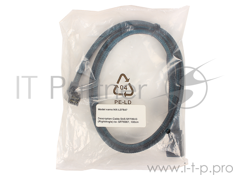 Кабель SAS SFF8643(угловой) - SFF8087(прямой), 100cm (MX-L07847) разъемы SFF8643(угловой) -to- SFF8087, 100cм.